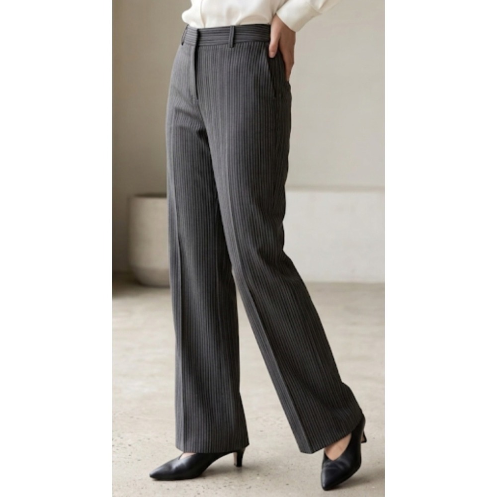 Willi Smith Gray Striped Women's Straight Flat Front‎ Cotton Pants Size 10